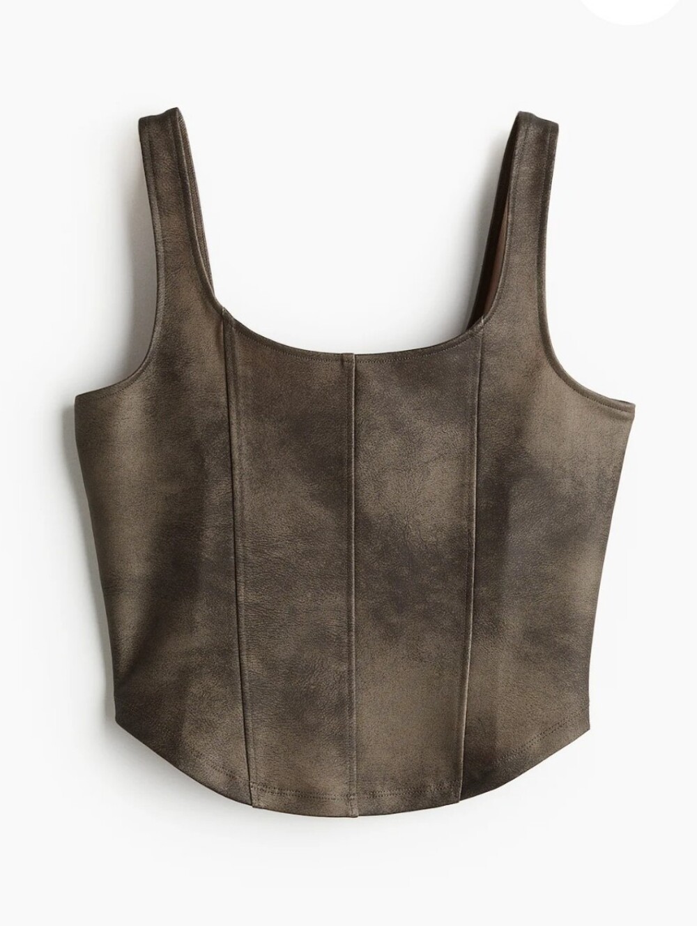 H&M NWT brown Distress Coated Corset style Tank Top XS Fitted Faux Leather